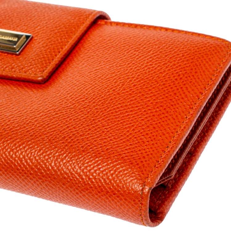 Pre Owned Dolce & Gabbana Orange Leather Continental Wallet