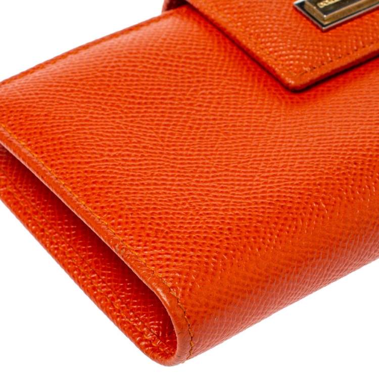 Pre Owned Dolce & Gabbana Orange Leather Continental Wallet