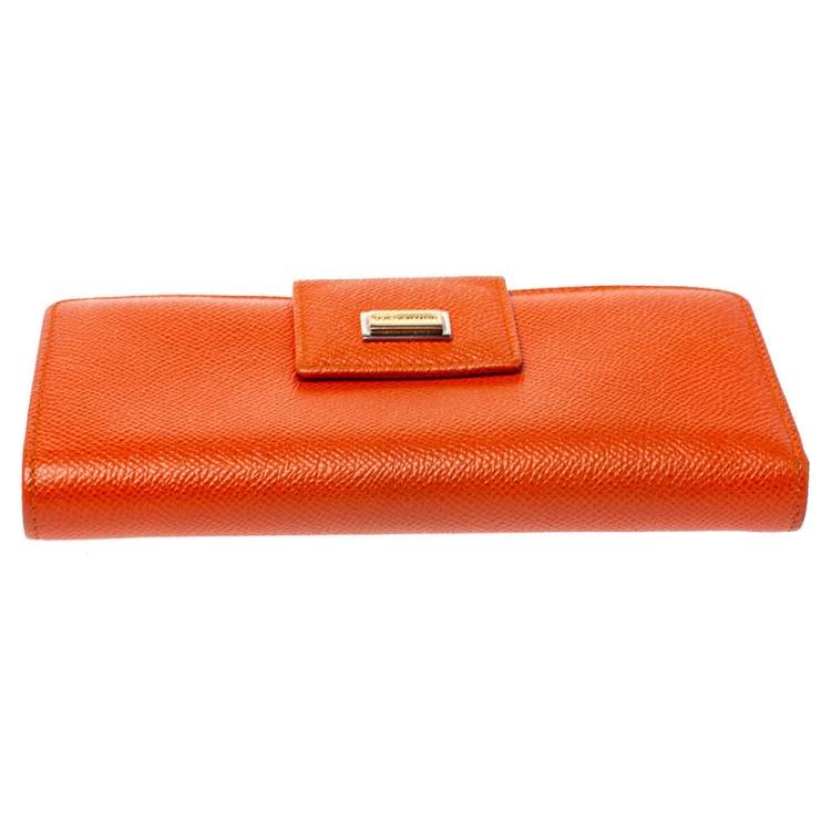 Pre Owned Dolce & Gabbana Orange Leather Continental Wallet