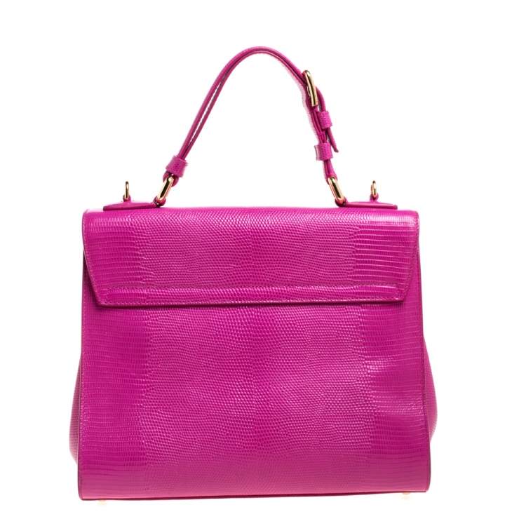 Pre Owned Dolce & Gabbana Pink Lizard Embossed Leather Medium Miss Monica Top Handle Bag