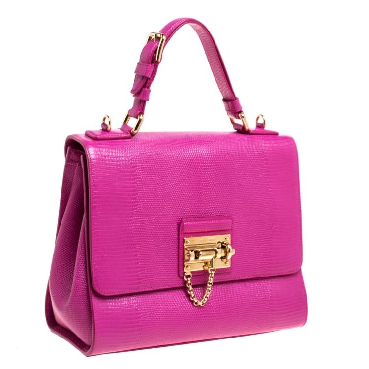 Pre Owned Dolce & Gabbana Pink Lizard Embossed Leather Medium Miss Monica Top Handle Bag