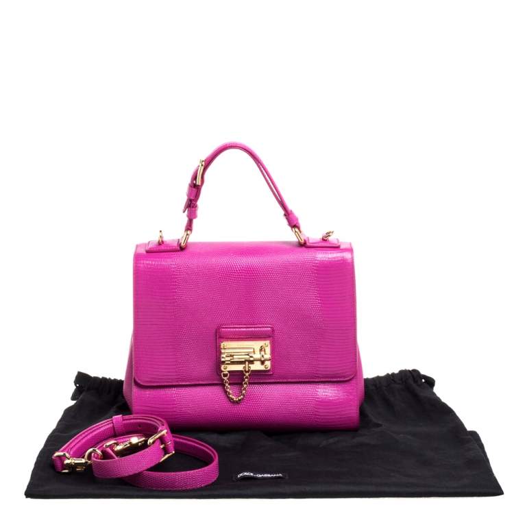 Pre Owned Dolce & Gabbana Pink Lizard Embossed Leather Medium Miss Monica Top Handle Bag