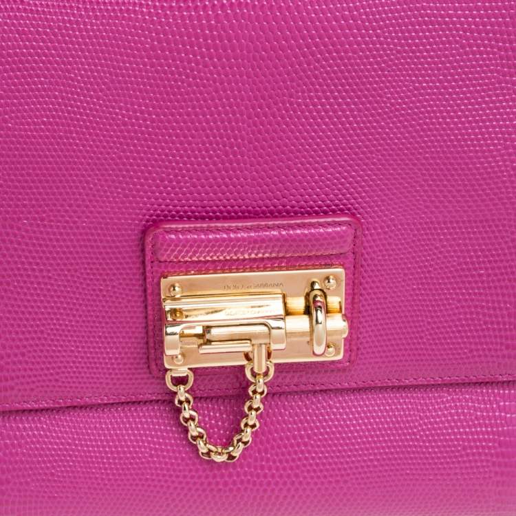 Pre Owned Dolce & Gabbana Pink Lizard Embossed Leather Medium Miss Monica Top Handle Bag