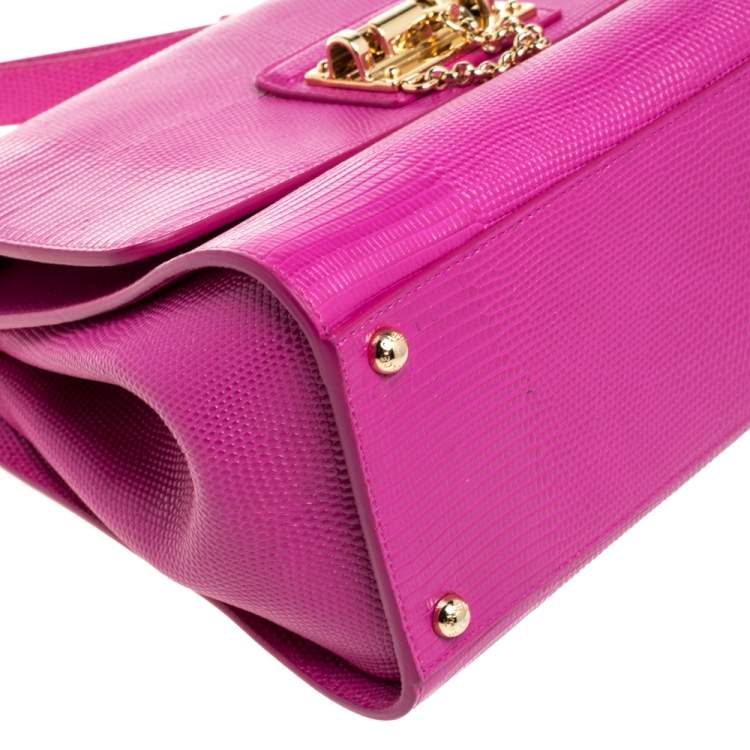 Pre Owned Dolce & Gabbana Pink Lizard Embossed Leather Medium Miss Monica Top Handle Bag