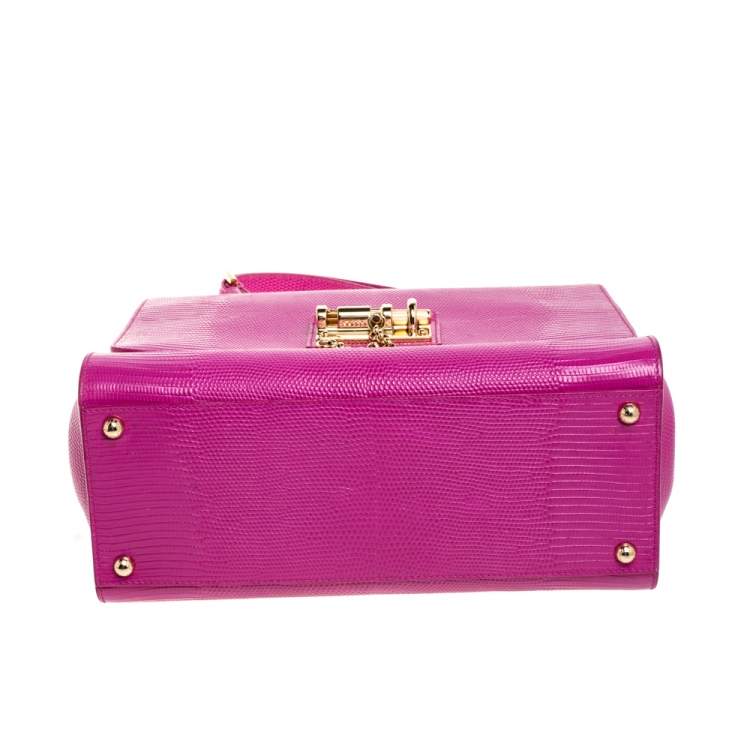 Pre Owned Dolce & Gabbana Pink Lizard Embossed Leather Medium Miss Monica Top Handle Bag