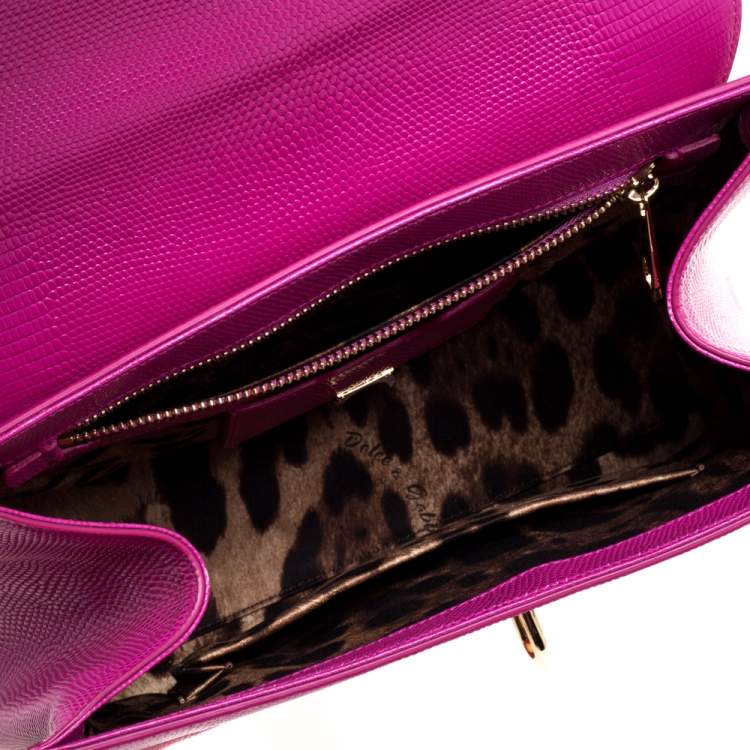 Pre Owned Dolce & Gabbana Pink Lizard Embossed Leather Medium Miss Monica Top Handle Bag