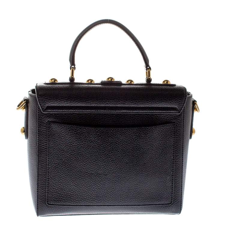 Pre Owned Dolce and Gabbana Black Grained Leather Padlock Flap Top Handle Bag