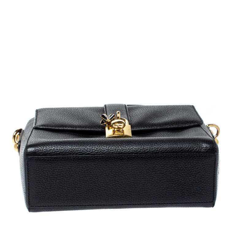 Pre Owned Dolce and Gabbana Black Grained Leather Padlock Flap Top Handle Bag