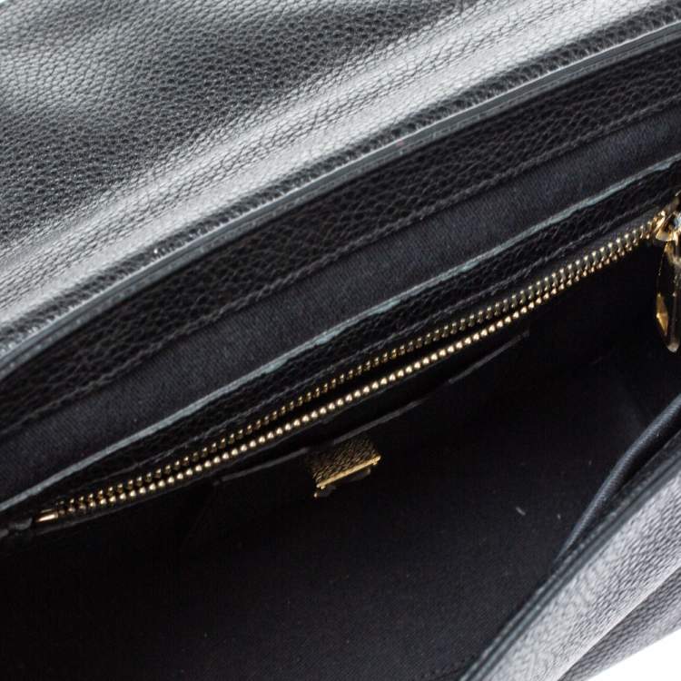 Pre Owned Dolce and Gabbana Black Grained Leather Padlock Flap Top Handle Bag