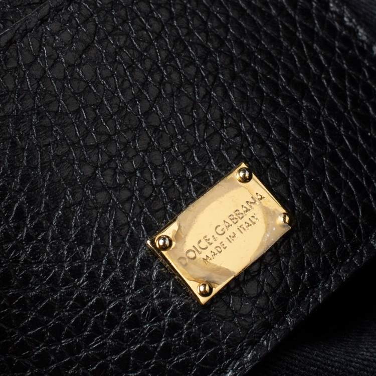 Pre Owned Dolce and Gabbana Black Grained Leather Padlock Flap Top Handle Bag