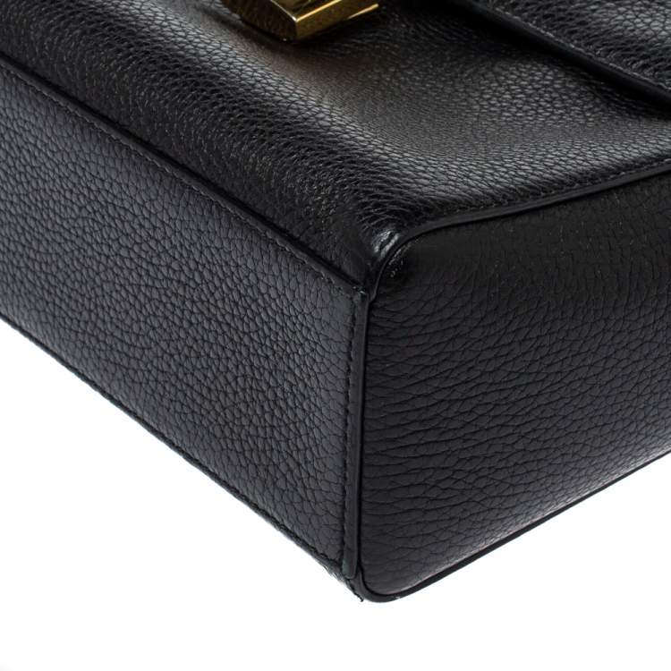 Pre Owned Dolce and Gabbana Black Grained Leather Padlock Flap Top Handle Bag