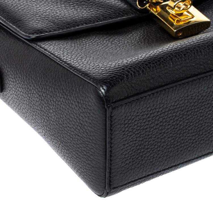 Pre Owned Dolce and Gabbana Black Grained Leather Padlock Flap Top Handle Bag
