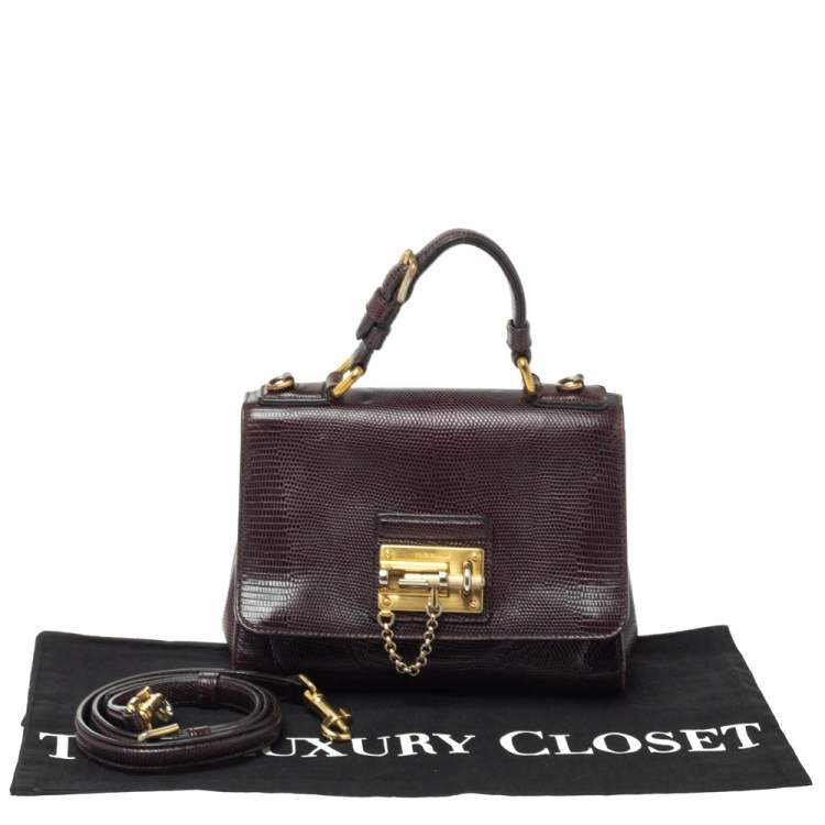 Pre Owned Dolce & Gabbana Choco Brown Lizard Embossed Leather Small Miss Monica Top Handle Bag