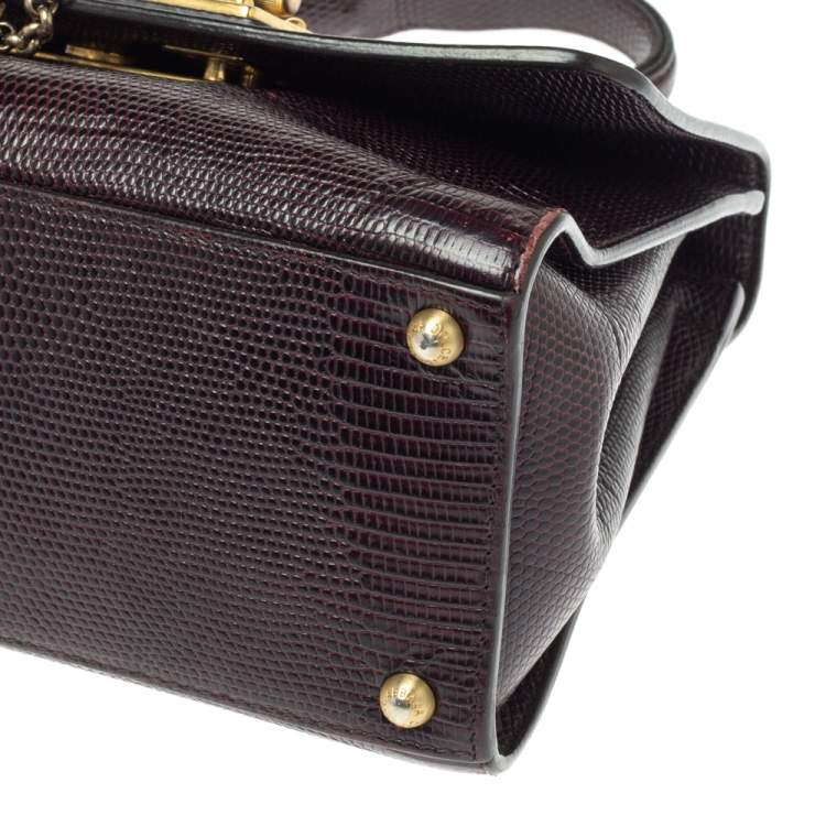 Pre Owned Dolce & Gabbana Choco Brown Lizard Embossed Leather Small Miss Monica Top Handle Bag