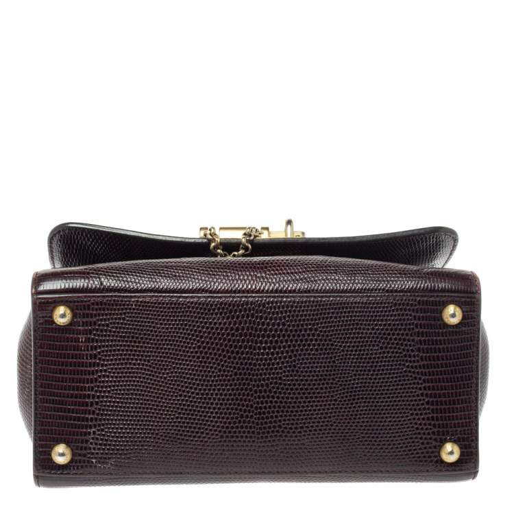 Pre Owned Dolce & Gabbana Choco Brown Lizard Embossed Leather Small Miss Monica Top Handle Bag