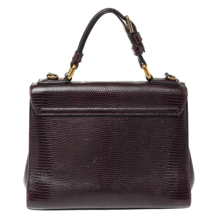 Pre Owned Dolce & Gabbana Choco Brown Lizard Embossed Leather Small Miss Monica Top Handle Bag