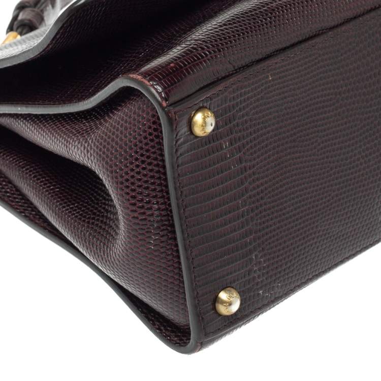 Pre Owned Dolce & Gabbana Choco Brown Lizard Embossed Leather Small Miss Monica Top Handle Bag