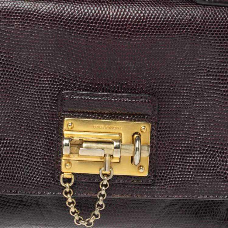 Pre Owned Dolce & Gabbana Choco Brown Lizard Embossed Leather Small Miss Monica Top Handle Bag
