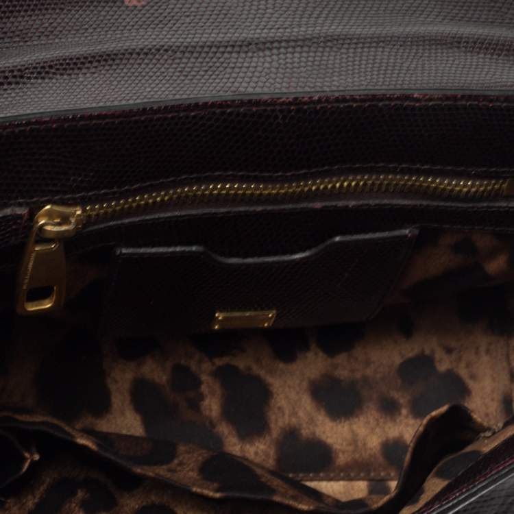 Pre Owned Dolce & Gabbana Choco Brown Lizard Embossed Leather Small Miss Monica Top Handle Bag