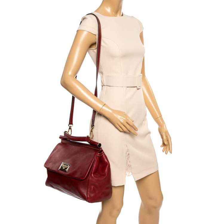 Pre Owned Dolce & Gabbana Red Soft Leather Large Miss Sicily Top Handle Bag