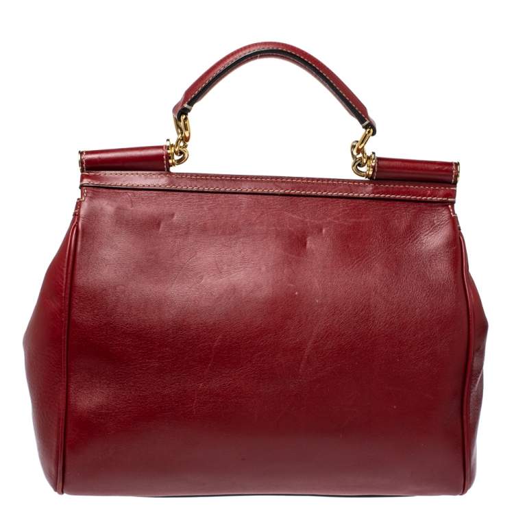 Pre Owned Dolce & Gabbana Red Soft Leather Large Miss Sicily Top Handle Bag