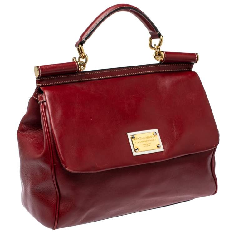 Pre Owned Dolce & Gabbana Red Soft Leather Large Miss Sicily Top Handle Bag