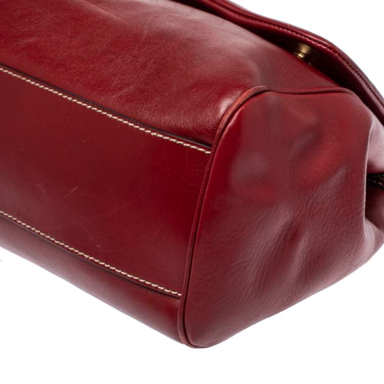 Pre Owned Dolce & Gabbana Red Soft Leather Large Miss Sicily Top Handle Bag