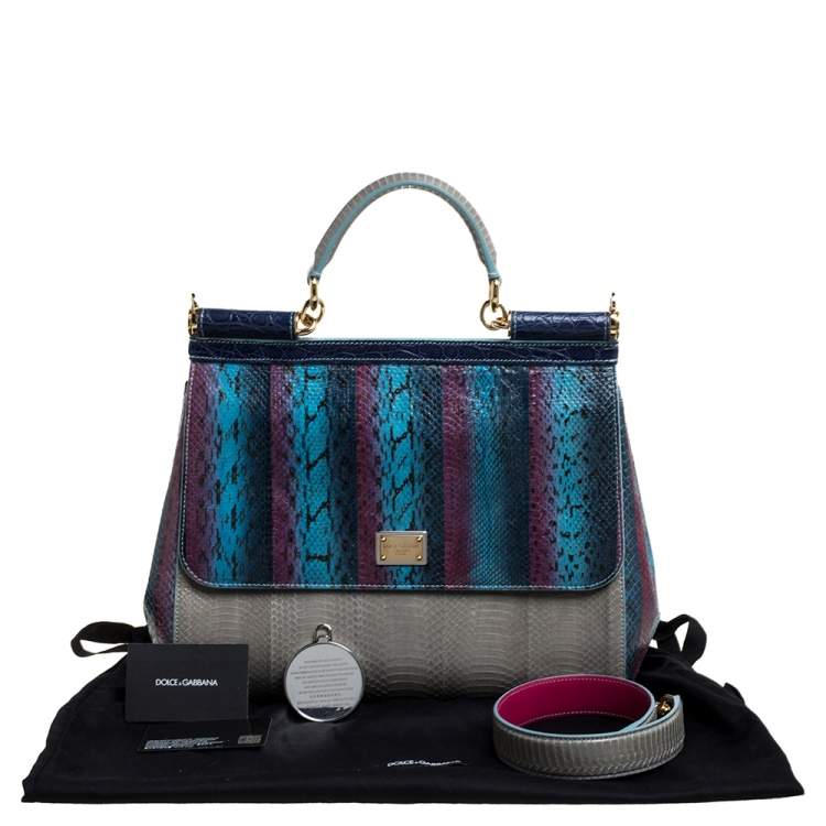 Pre Owned Dolce & Gabbana Multicolor Python and Alligator Large Miss Sicily Top Handle Bag