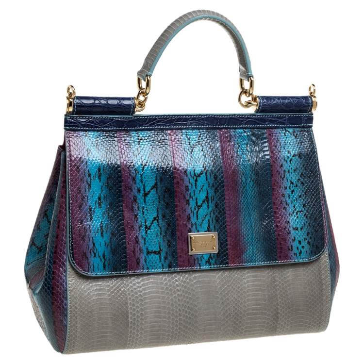 Pre Owned Dolce & Gabbana Multicolor Python and Alligator Large Miss Sicily Top Handle Bag