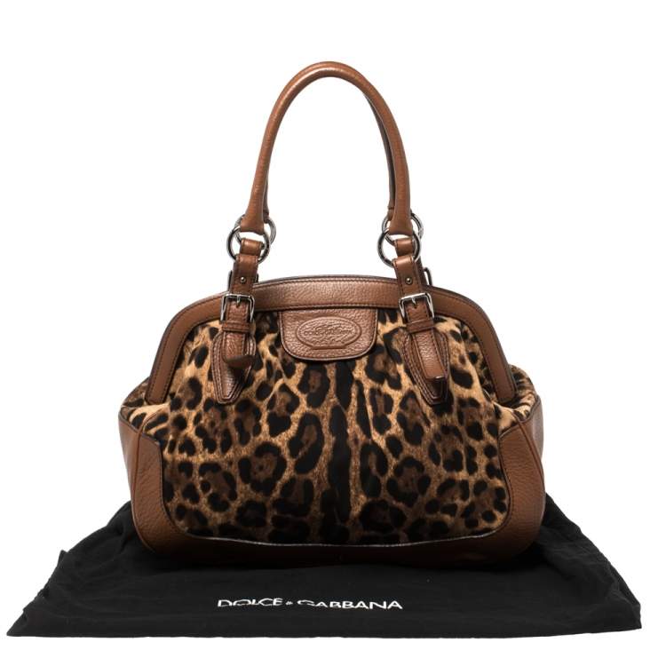 Pre Owned Dolce & Gabbana Brown Leopard Print Canvas and Leather Animalier Zip Satchel