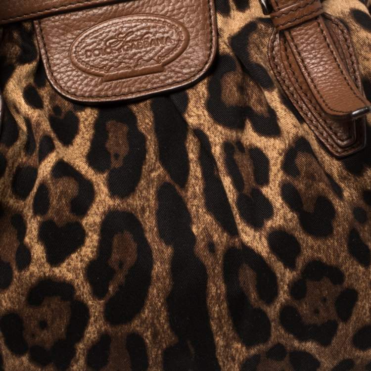 Pre Owned Dolce & Gabbana Brown Leopard Print Canvas and Leather Animalier Zip Satchel