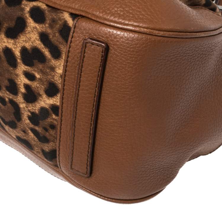 Pre Owned Dolce & Gabbana Brown Leopard Print Canvas and Leather Animalier Zip Satchel