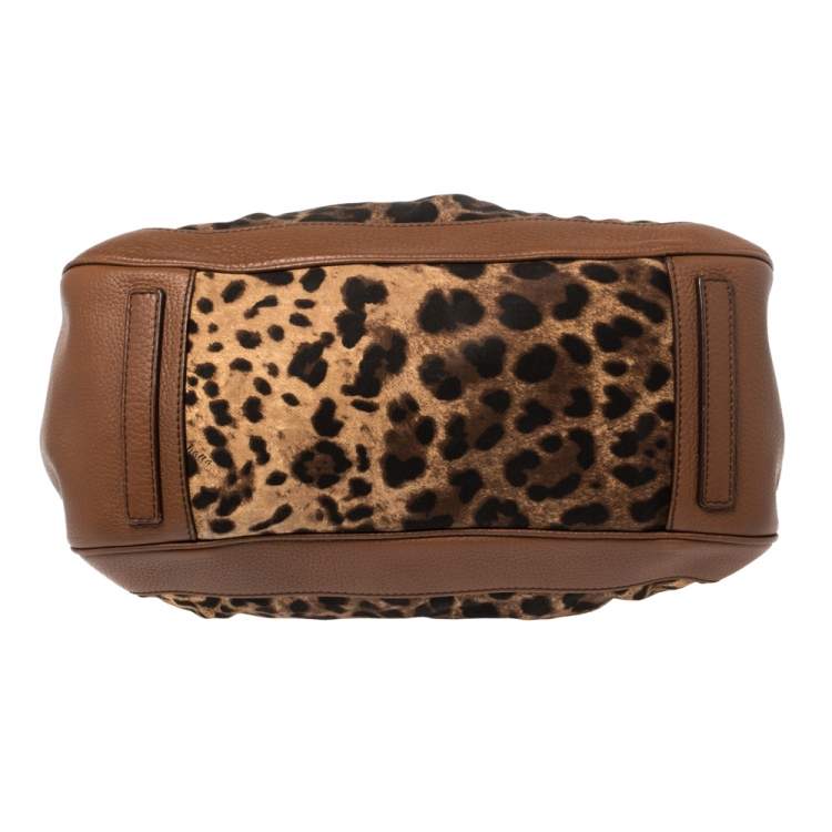 Pre Owned Dolce & Gabbana Brown Leopard Print Canvas and Leather Animalier Zip Satchel
