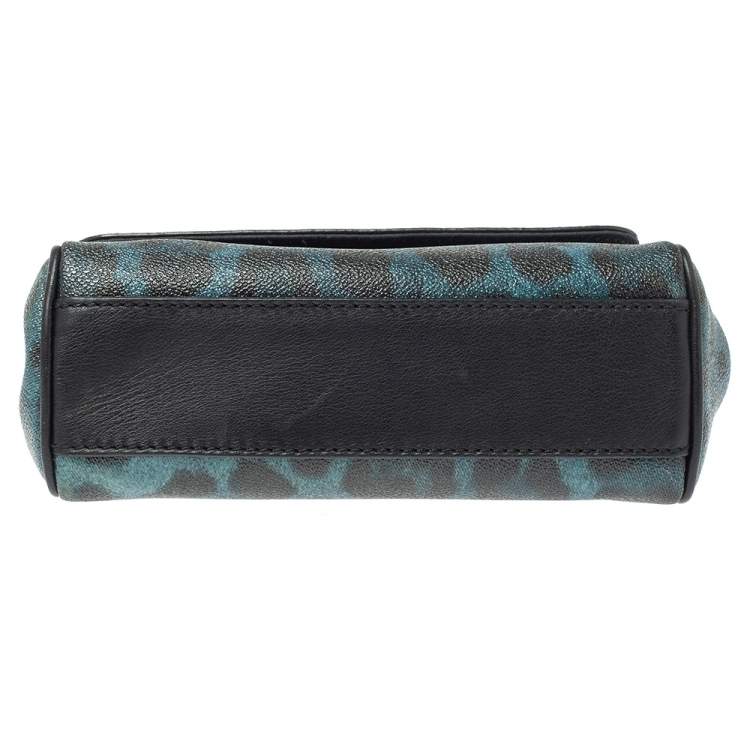 Pre Owned Dolce & Gabbana Black/Blue Leopard Print Coated Canvas and Leather Small Miss Sicily Top Handle Bag