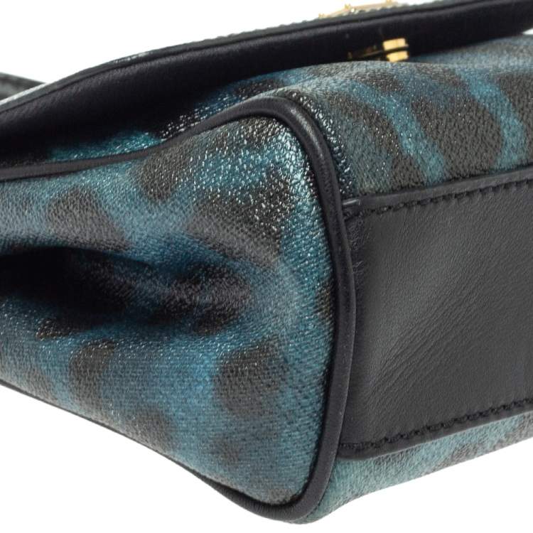 Pre Owned Dolce & Gabbana Black/Blue Leopard Print Coated Canvas and Leather Small Miss Sicily Top Handle Bag