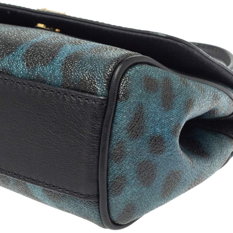 Pre Owned Dolce & Gabbana Black/Blue Leopard Print Coated Canvas and Leather Small Miss Sicily Top Handle Bag