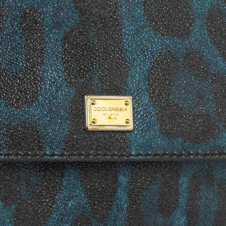 Pre Owned Dolce & Gabbana Black/Blue Leopard Print Coated Canvas and Leather Small Miss Sicily Top Handle Bag