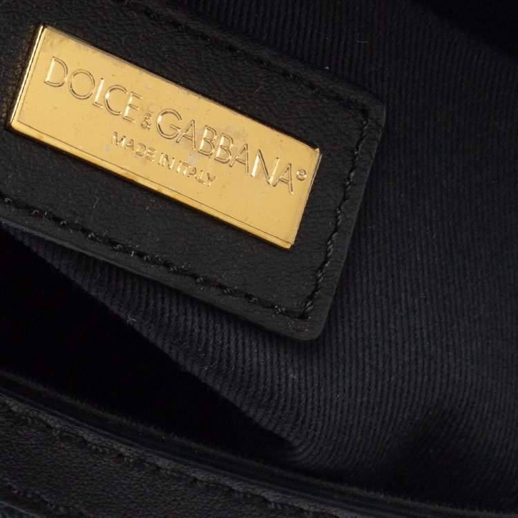 Pre Owned Dolce & Gabbana Black/Blue Leopard Print Coated Canvas and Leather Small Miss Sicily Top Handle Bag