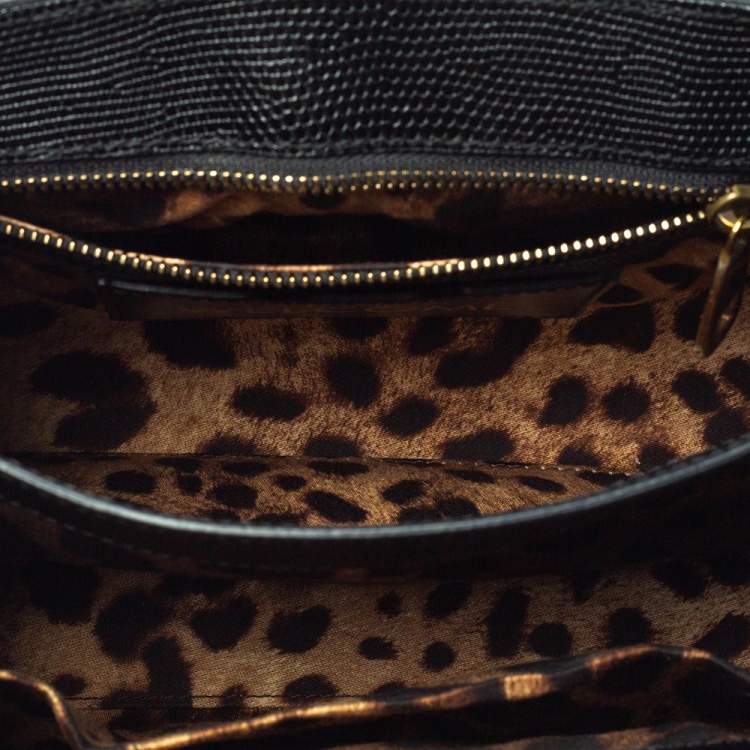 Pre Owned Dolce & Gabbana Black Lizard Embossed Leather Welcome Top Handle Bag