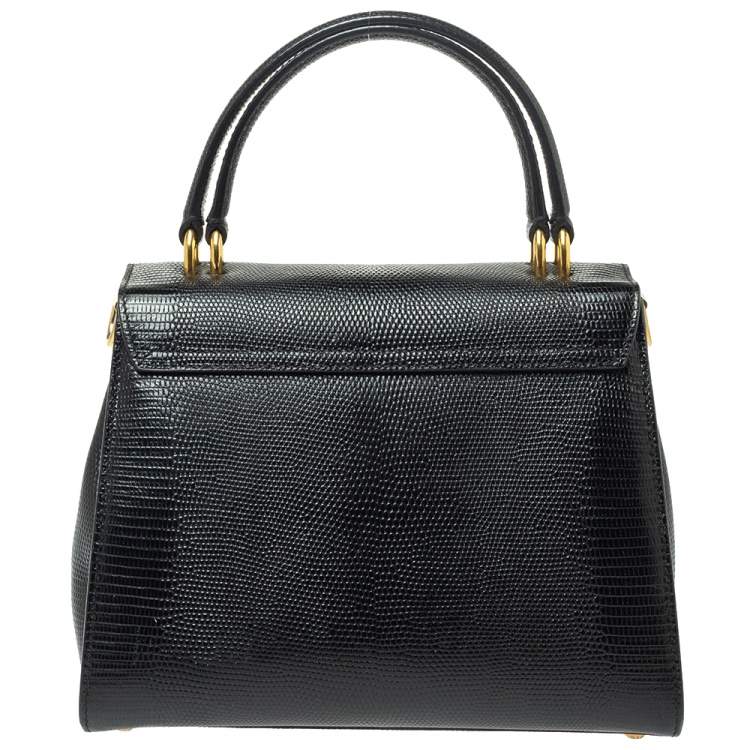 Pre Owned Dolce & Gabbana Black Lizard Embossed Leather Welcome Top Handle Bag