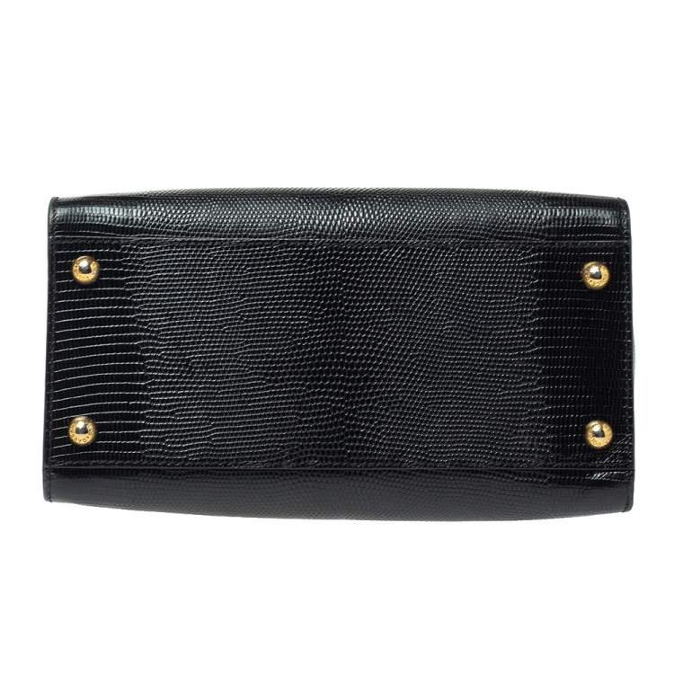 Pre Owned Dolce & Gabbana Black Lizard Embossed Leather Welcome Top Handle Bag