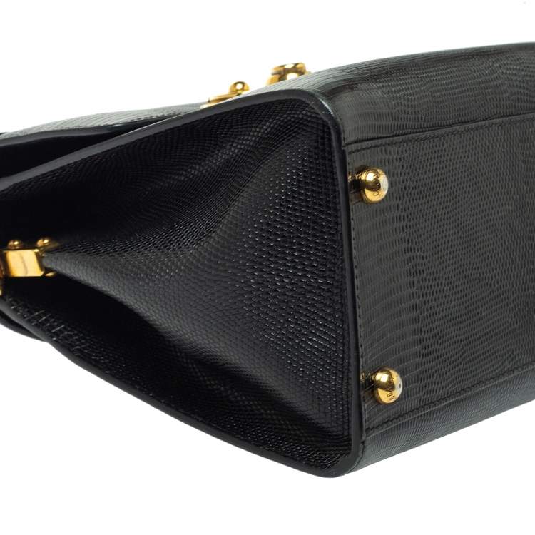Pre Owned Dolce & Gabbana Black Lizard Embossed Leather Welcome Top Handle Bag
