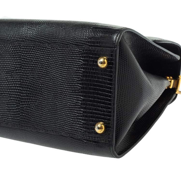 Pre Owned Dolce & Gabbana Black Lizard Embossed Leather Welcome Top Handle Bag