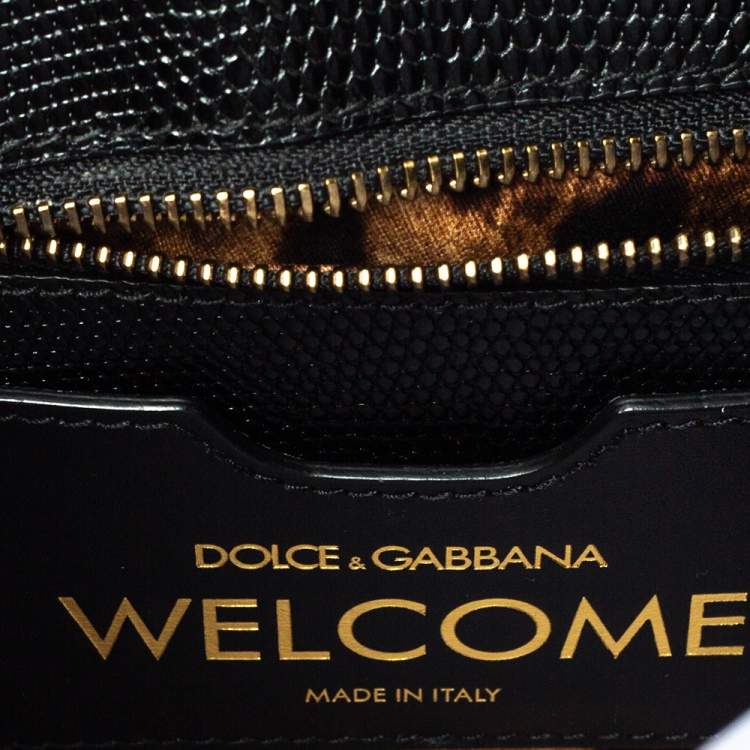 Pre Owned Dolce & Gabbana Black Lizard Embossed Leather Welcome Top Handle Bag