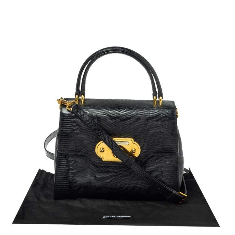 Pre Owned Dolce & Gabbana Black Lizard Embossed Leather Welcome Top Handle Bag