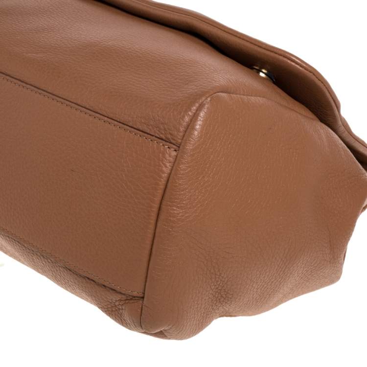 Pre Owned Dolce & Gabbana Tan Leather Soft Large Miss Sicily Top Handle Bag