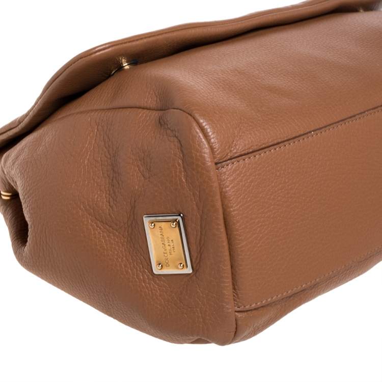 Pre Owned Dolce & Gabbana Tan Leather Soft Large Miss Sicily Top Handle Bag