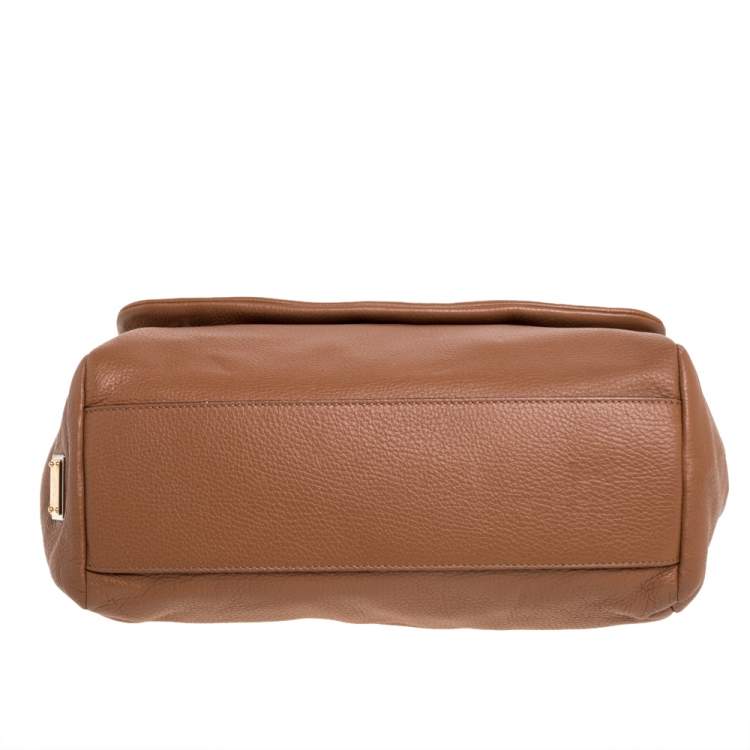 Pre Owned Dolce & Gabbana Tan Leather Soft Large Miss Sicily Top Handle Bag
