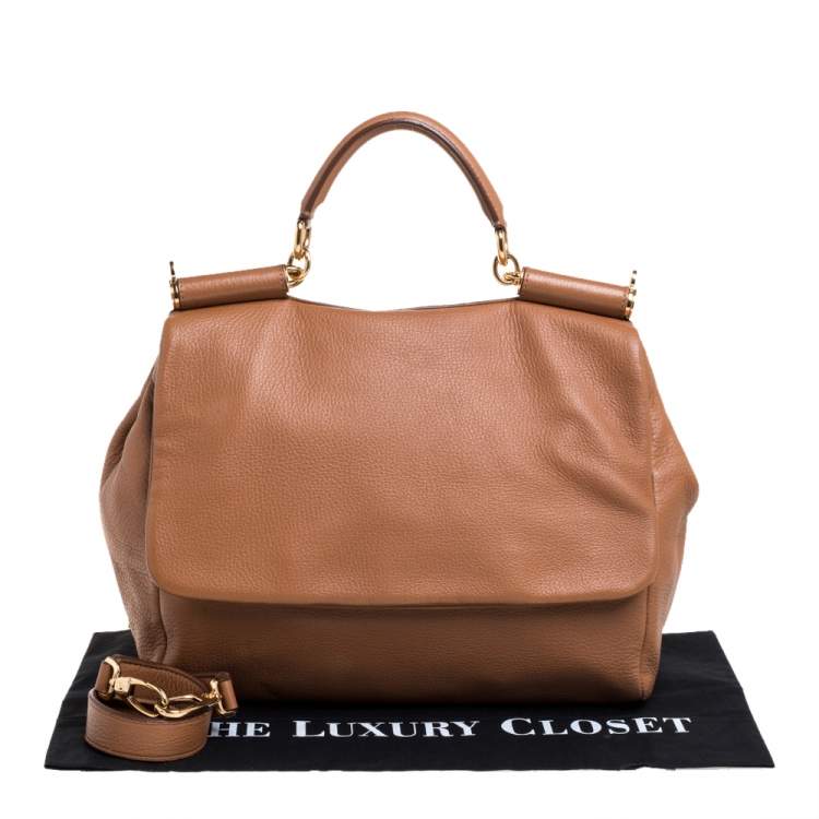 Pre Owned Dolce & Gabbana Tan Leather Soft Large Miss Sicily Top Handle Bag