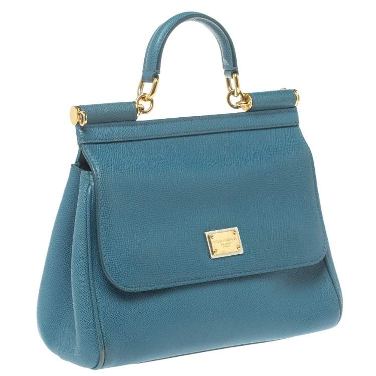 Pre Owned Dolce & Gabbana Blue Leather Medium Miss Sicily Top Handle Bag